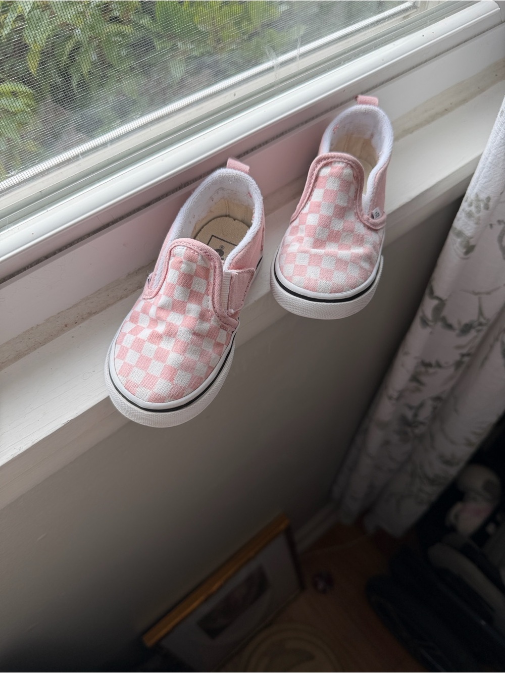 Vans Kids Pink and White Checker Slip-On Sneakers